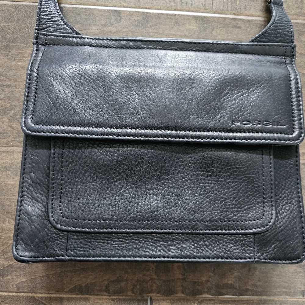 Vintage Rare Fossil Black Leather Crossbody Bag - Picture 7 of 8